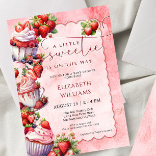 Strawberry Watercolor Sweetie Baby Shower Invitation