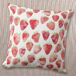 Strawberry Watercolor Throw Pillow<br><div class="desc">Sweet and delicious strawberry watercolor pattern in red, pink and white. Original art by Nic Squirrell.</div>
