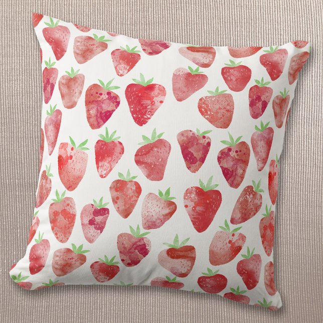 Strawberry Watercolor Throw Pillow (Creator Uploaded)