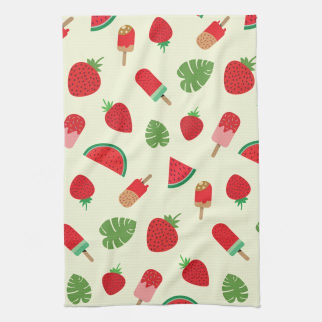 Strawberry, Watermelon and Popsicles Pattern  Kitchen Towel (Vertical)