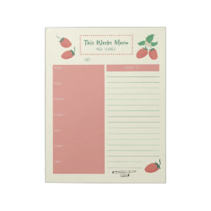 Strawberry Weekly Meal Grocery List Planner Notepad