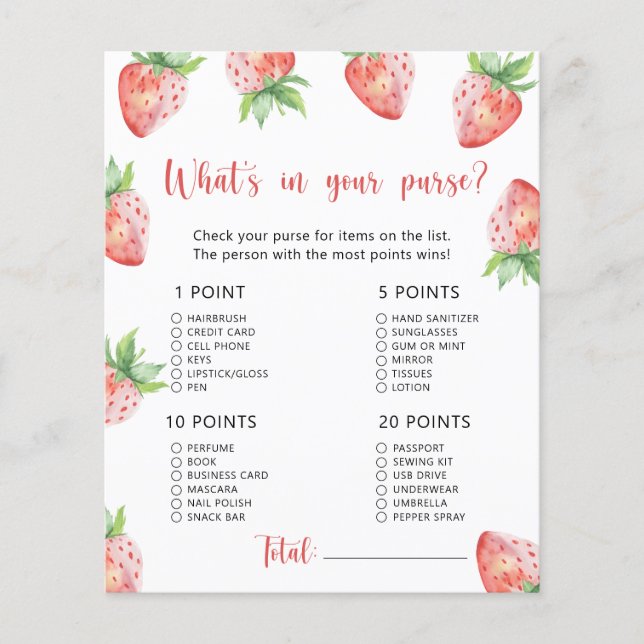 Strawberry - What's in your purse baby shower game (Front)