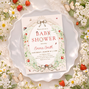 Strawberry Whimsical Ladybug Baby Shower Invitation