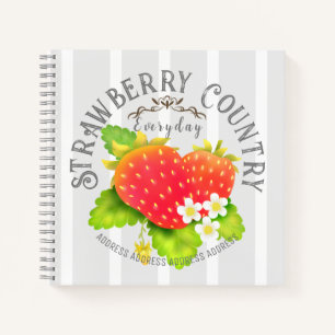 Strawberry White Grey Strips Design. Notebook