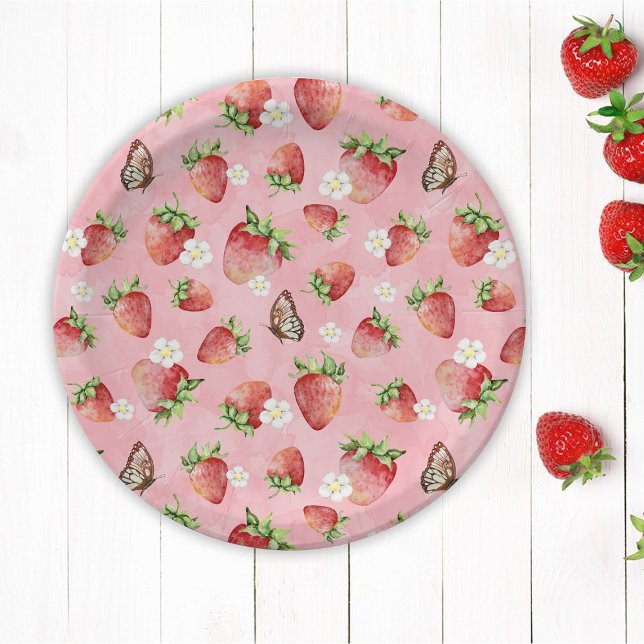 Strawberry with Butterfly Paper Plate (Creator Uploaded)