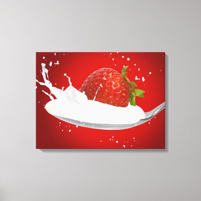 Strawberry with milk splash canvas print (Front)