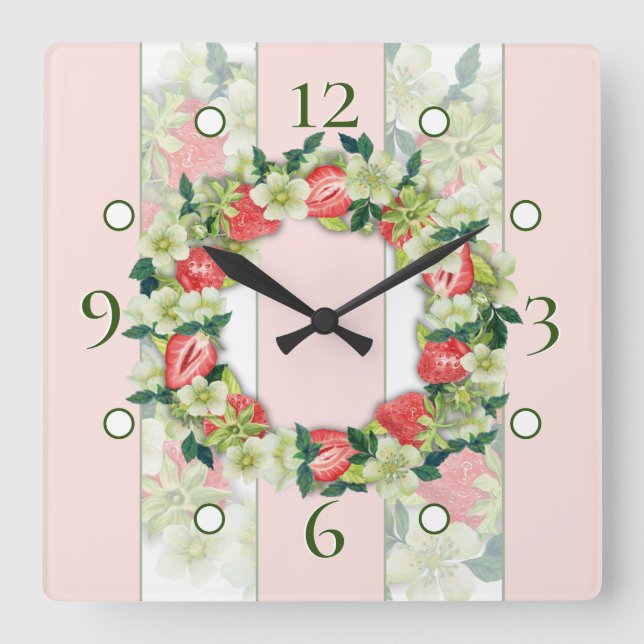 Strawberry Wreath Striped Acrylic Wall Clock (Front)