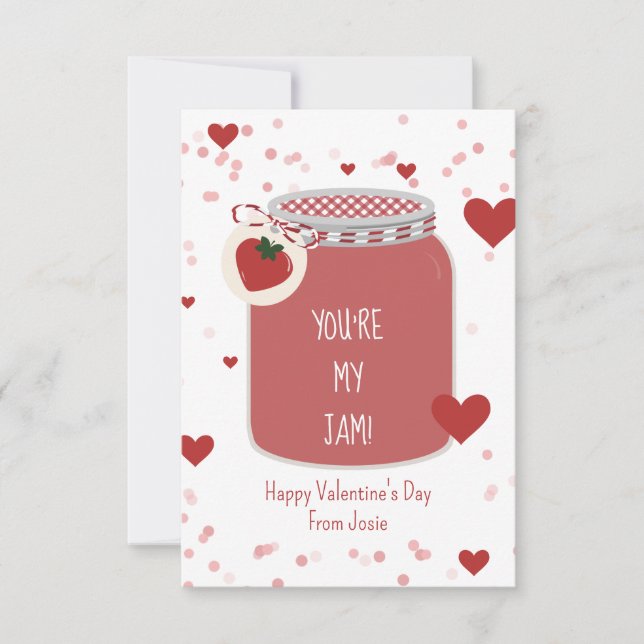 Strawberry You're My Jam Classroom Valentine Card (Front)