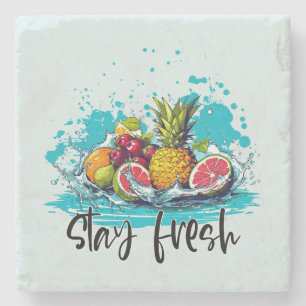 Stray Fresh - Summer - Watercolor Tropical Fruits Stone Coaster