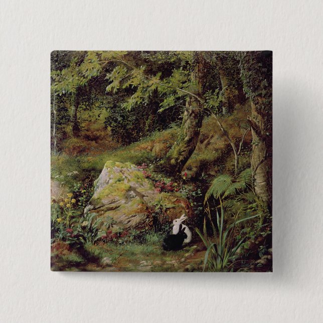 Stray rabbits 2 inch square button (Front)