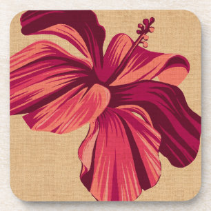 Streaky Hawaiian Hibiscus Faux Linen Coasters