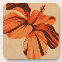 Streaky Hawaiian Hibiscus Faux Linen Coasters