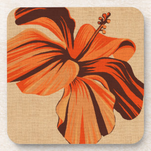 Streaky Hawaiian Hibiscus Faux Linen Coasters