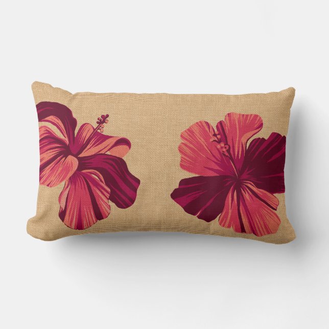 Streaky Hawaiian Hibiscus FauxLinen Lumbar Pillows (Front)