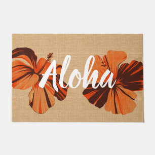 Streaky Hawaiian Hibiscus Orange Aloha Doormat