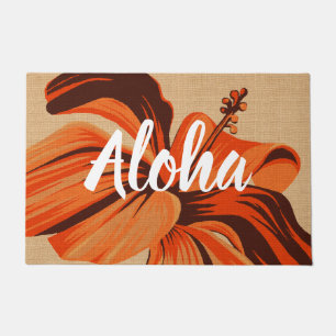 Streaky Hawaiian One Hibiscus Orange Aloha Doormat