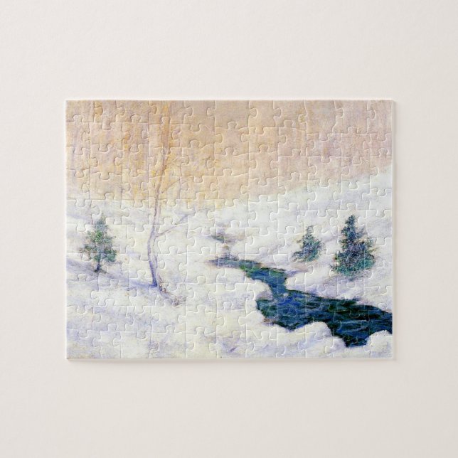 Stream in a Snowy Winter Landscape (Christmas Art) Jigsaw Puzzle (Horizontal)