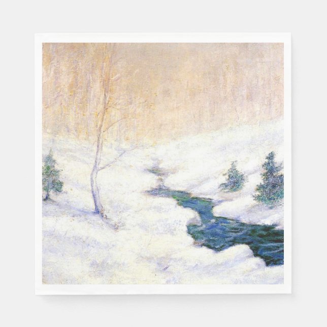 Stream in a Snowy Winter Landscape (Christmas Art) Napkin (Front)