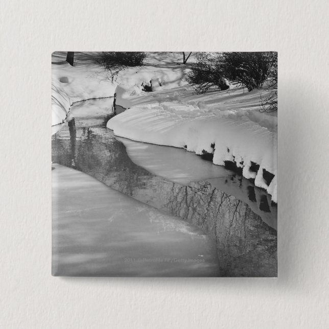 Stream in winter B&W 2 Inch Square Button (Front)