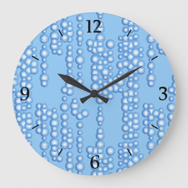 Stream of bubbles, shades of light blue large clock (Front)
