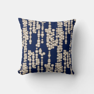 Stream of bubbles, white on navy blue throw pillow