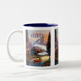 Stream train in Rocky Mountains. Two-Tone Coffee Mug