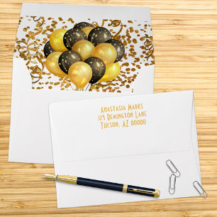 Streamers with Black & Gold Balloon Bundle Inside Envelope