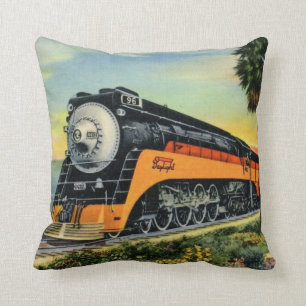 Streamline Steam Locomotive Throw Pillow