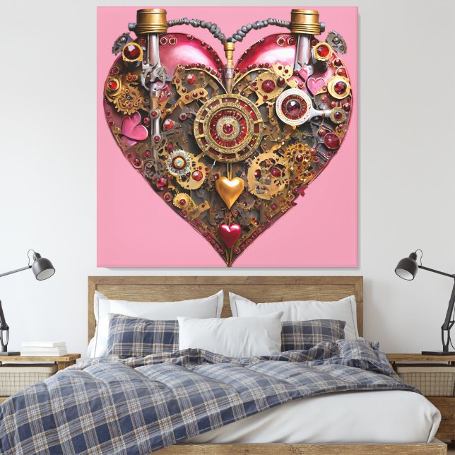 Streampunk Heart Ruby Valentine Canvas Print (Insitu(Bedroom))