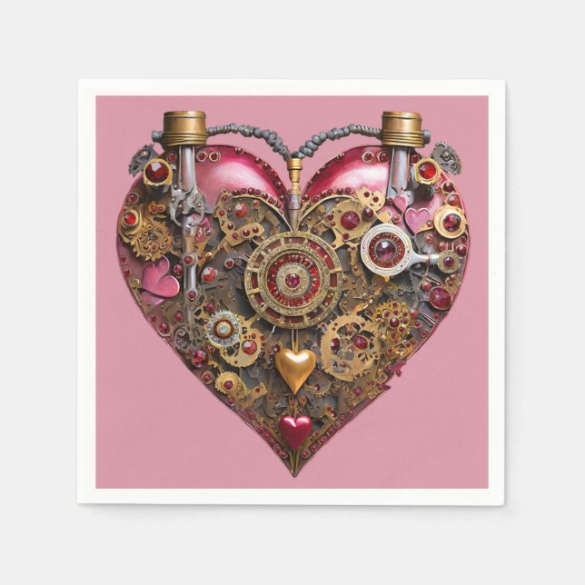 Streampunk Heart Ruby Valentine Napkin (Front)