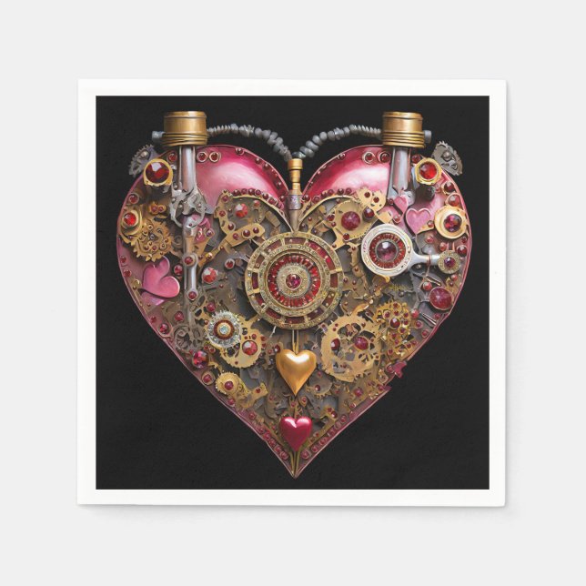 Streampunk Heart Ruby Valentine Napkin (Front)