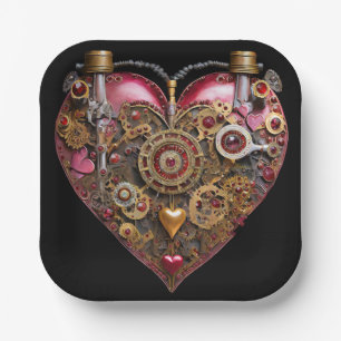 Streampunk Heart Ruby Valentine Paper Plate