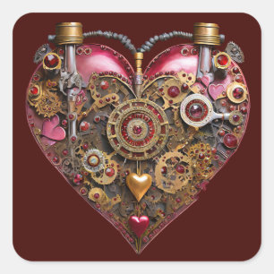 Streampunk Heart Ruby Valentine Square Sticker