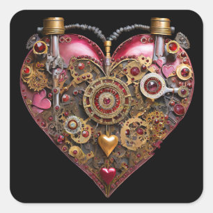 Streampunk Heart Ruby Valentine Square Sticker