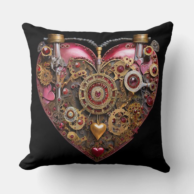 Streampunk Heart Ruby Valentine Throw Pillow (Front)