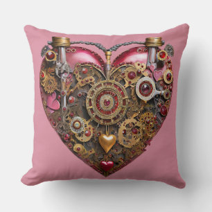 Streampunk Heart Ruby Valentine Throw Pillow