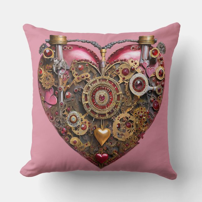 Streampunk Heart Ruby Valentine Throw Pillow (Front)
