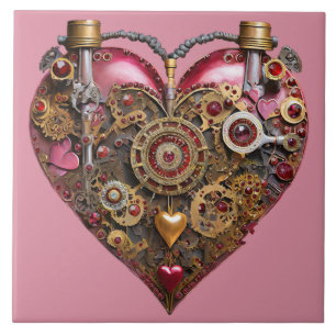 Streampunk Heart Ruby Valentine Tile