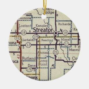 Streator and Minonk Vintage Map Ceramic Ornament
