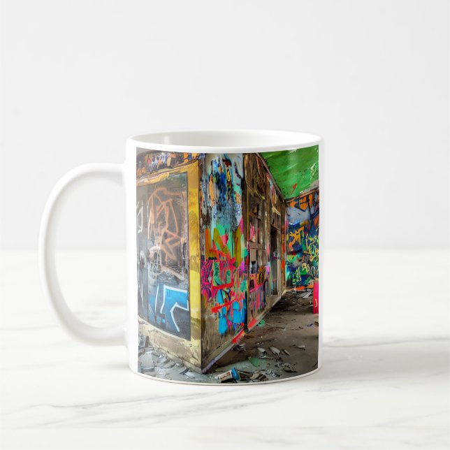 Street Art Abandoned Building Graffiti Coffee Mug (Left)