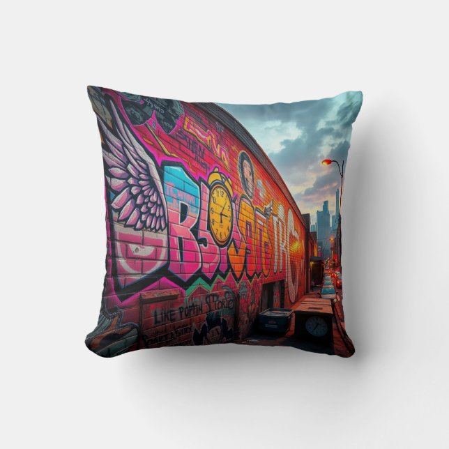 Street Art  and Nature Throw Pillow (Front)
