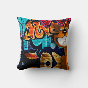 Street Art Cat Throw Pillow