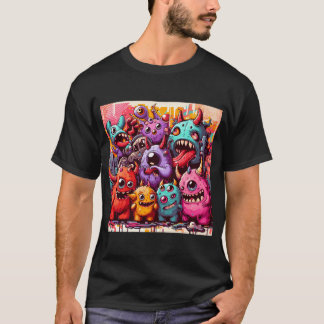 Street Art Cute Monsters Motif T-Shirt