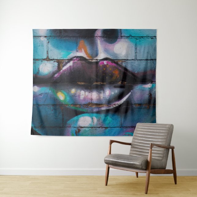 Street Art Graffiti Lips Wall Tapestry (In Situ (Horizontal))