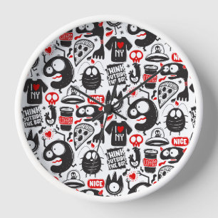 Street Art Monster Doodles - Modern Wall Clock 