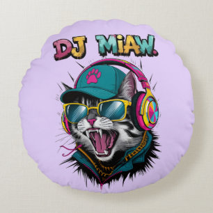 Street Cat DJ Attitude – Bold Streetwear Art Round Pillow