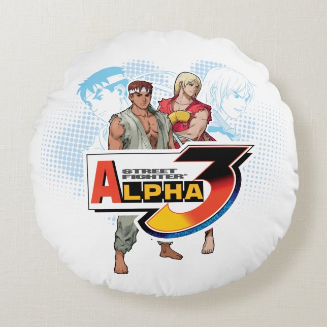 Street Fighter Alpha 3 Ken & Ryu Round Pillow (Front)