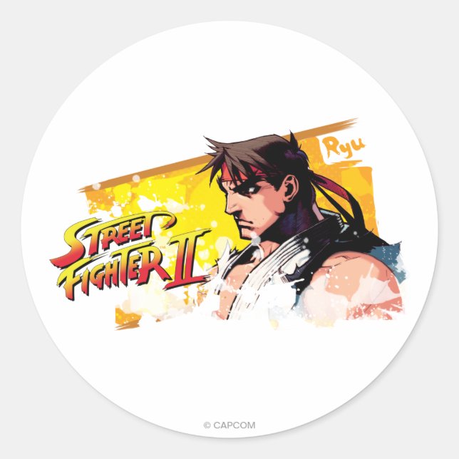 Street Fighter II Ryu Classic Round Sticker (Front)