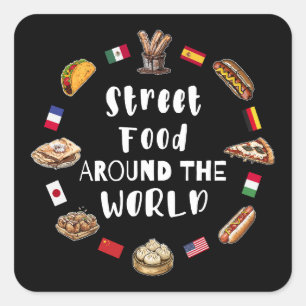Street food around the world square sticker