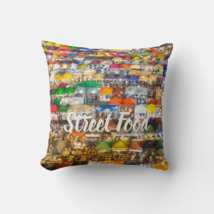 Street Food Market Rod Fai Bangkok Thailand Throw Pillow